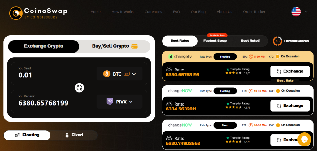 Swap PIVX Instantly Without KYC Using CoinoSwap
