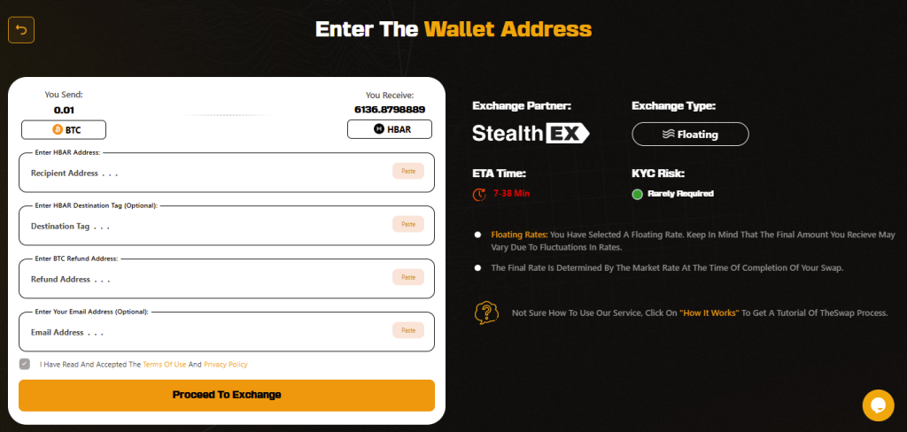Hedera (HBAR) Swap Guide — Instantly Exchange Without KYC in 2025